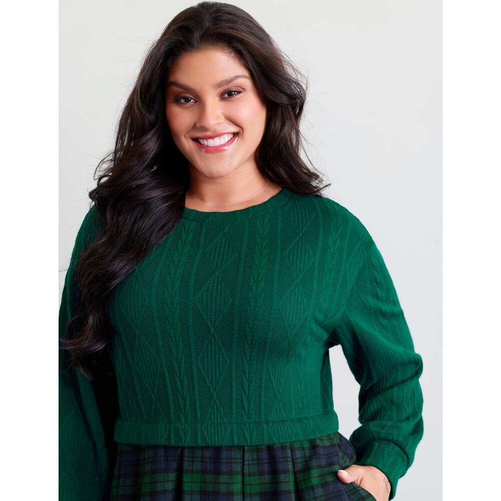 Bloomchick Green Sweater Plaid Dress 3XL - Picture 6 of 14